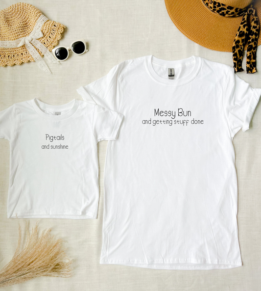 Messy Bun & Pigtails - Mommy & Me Shirt Set